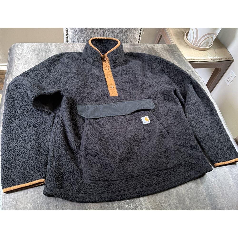 Carhartt Sherpa Fleece Jacket Mens M Black Brown Pullover Relaxed Fit OJ4991-M